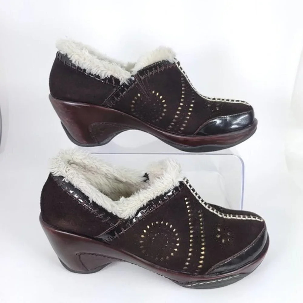Jambu JBU J-41 Capri Brown Leather Slip On Faux Fur Lined Clogs Womens 9 Winter